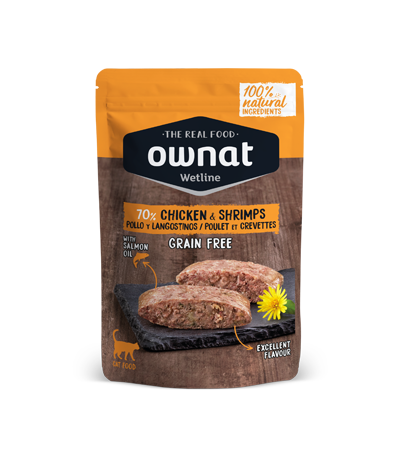 OWNAT WETLINE Chicken & Shrimps ( Poulet et crevettes) sachets de 85g Tout Pour Eux