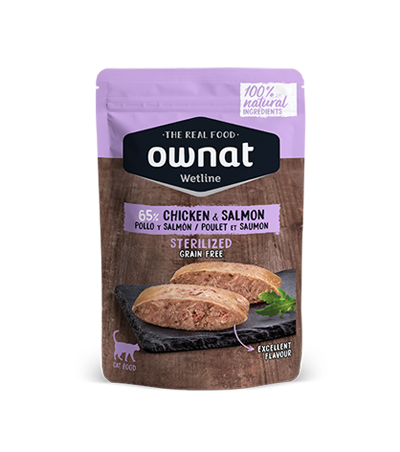 OWNAT WETLINE STERILIZED Chicken & Salmon ( Poulet et saumon ) sachet de 85g Tout Pour Eux